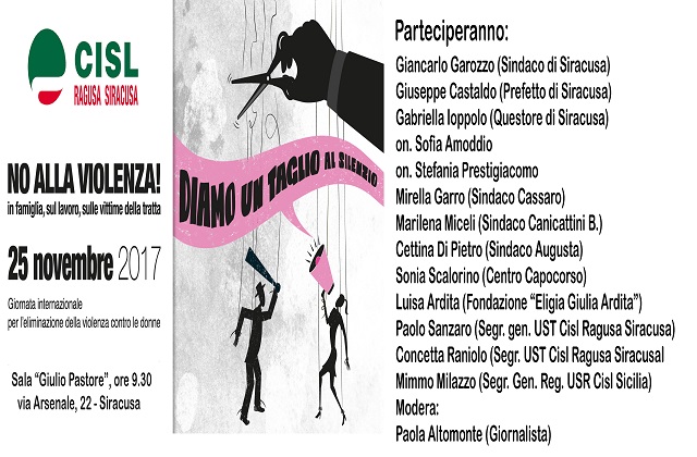 Siracusa, violenza sulle donne: la campagna della Cisl