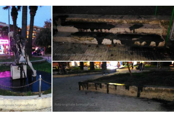 Siracusa, viale tica: la piazzetta intitolata all'avvocato Ettore Di Giovanni imbrattata in ogni sua parte