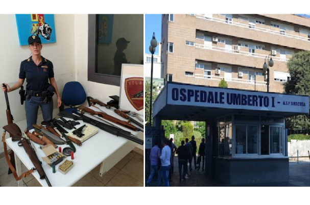 Siracusa, 63enne arrestato in ospedale: nello zainetto una pistola con caricatore, un pugnale e un coltello a scatto