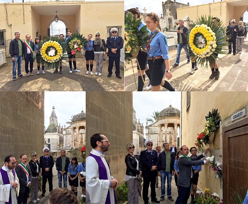 Rosolini, deposta una corona di fiori all’ossario del cimitero comunale