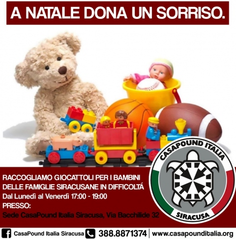 CasaPound raccoglie giocattoli per i bambini siracusani meno fortunati