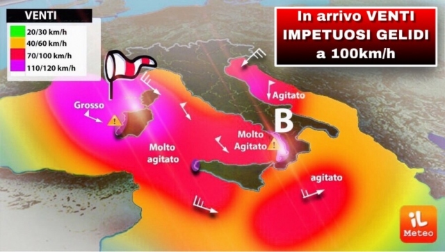 In arrivo venti gelidi e mareggiate in molte regioni italiane