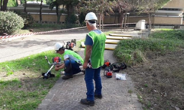 Siracusa, operai della Forestale ripuliscono l'area verde del museo Paolo Orsi