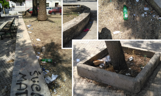 Siracusa, piazzetta di viale Tica nel degrado: cartacce e sporcizia ovunque