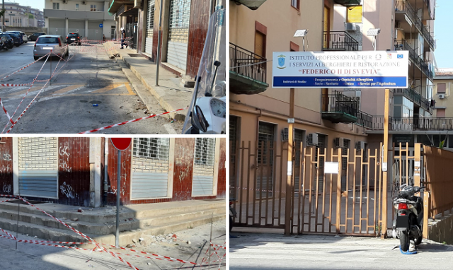 Siracusa, transennata la sede centrale dell'Istituto Alberghiero: caduta calcinacci dai balconi dell'edificio