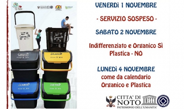 Noto, raccolta differenziata: modifiche per l'1 e 2 novembre