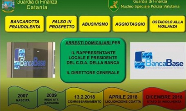 Catania, crack Banca Base: arrestati in 2