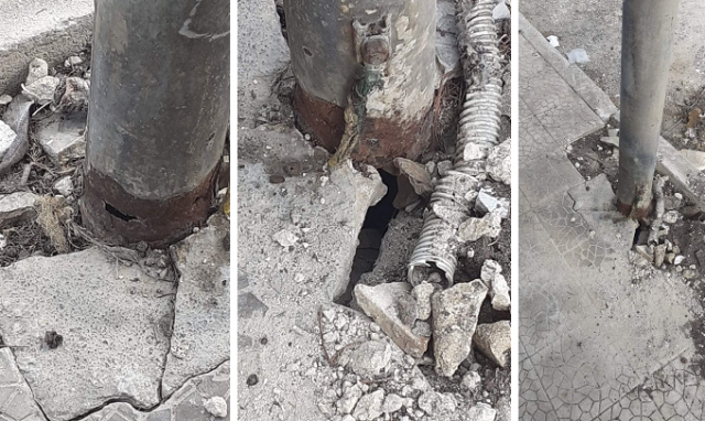 Siracusa, pericoloso degrado di un palo dell'illuminazione pubblica in via Algeri: è a grave rischio crollo