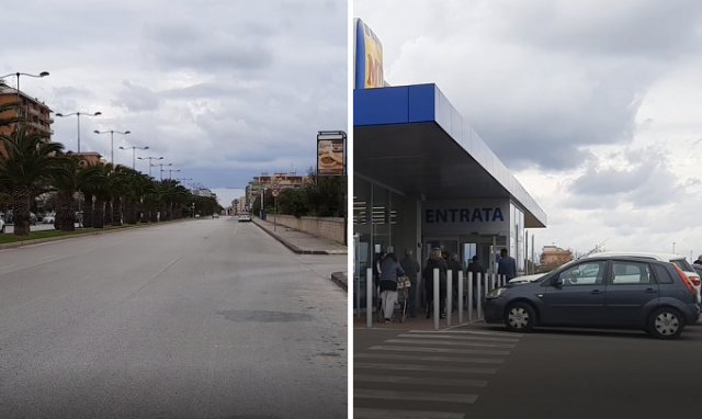 Siracusa il giorno dopo il decreto di estensione della "zona rossa": strade quasi deserte e file agli ingressi dei supermercati