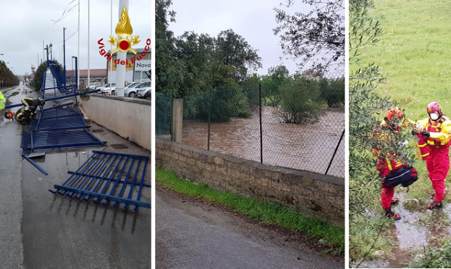 Siracusa, pioggia battente e vento: gran lavoro per i vigili del fuoco