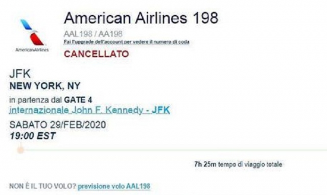 Coronavirus: American Airlines sospende voli su Milano