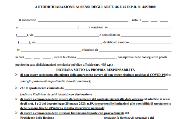 Siracusa, Fase 2: il nuovo modulo di autocertificazione