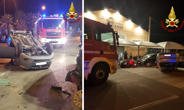 Siracusa, incidente autonomo in via Columba: auto tampona mezzi in sosta e si ribalta