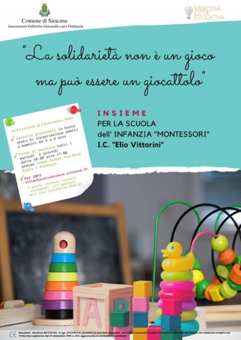 Siracusa, Città educativa lancia una raccolta di libri e giocattoli a favore della scuola Montessori