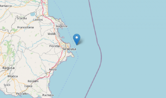 Terremoto al largo della costa di Siracusa di magnitudo 2.6
