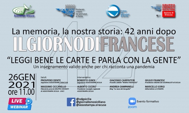 Siracusa, webinar per celebrare il 42° anniversario dell'omicidio di Mario Francese